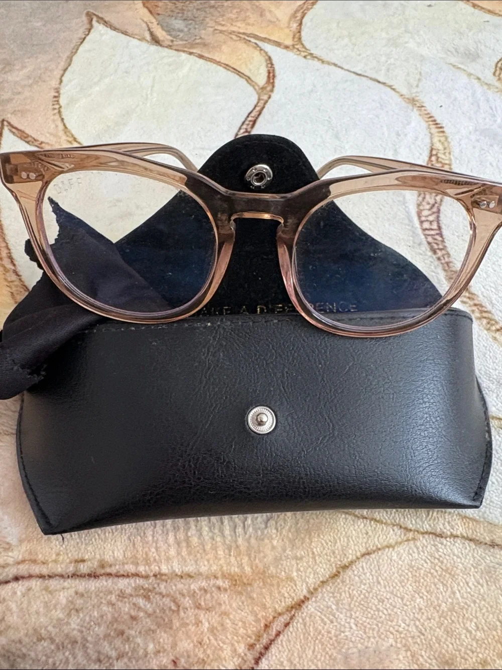 Diff Eyewear Transparent Brown Frames with Gold Temple Logo